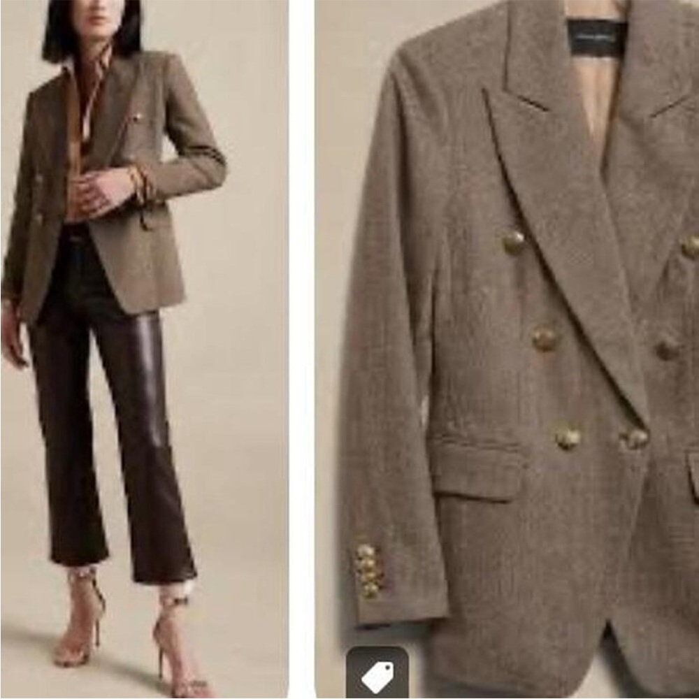 Banana Republic Brown Herringbone Double Breasted Tailored Blazer, NWT